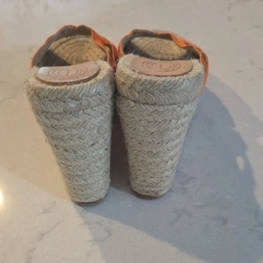 Stubbs & Wootton Orange Grosgrain Espadrille Wedge Sandals Palm Beach Slides